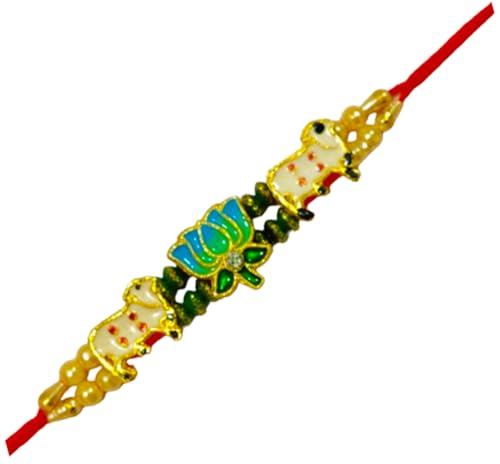 DMS RETAIL Elegant Golden Rakhi/Band for Beloved Brother (Rakhi/Band Combo OF 4) With Greetings Card dmsretail