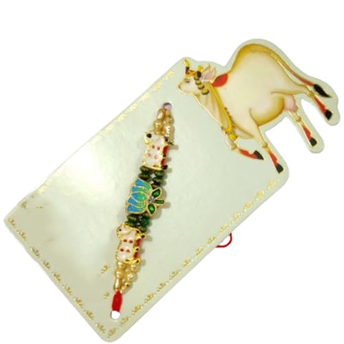 DMS RETAIL Elegant Golden Rakhi/Band for Beloved Brother (Rakhi/Band Combo OF 4) With Greetings Card dmsretail