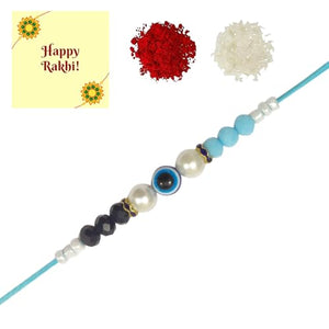 DMS RETAIL Elegant and Stylish Evil Eye Rakhi for Beloved Brother & Gifting with Roli Kumkum Packets & Happy Rakshabandhan Card dmsretail