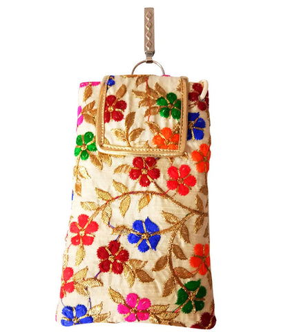 DMS RETAIL Ethnic Embroidered Mobile Pouch for Women with Waist Clip and Belt Multicolored Floral dmsretail