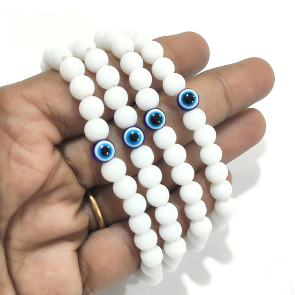 DMS RETAIL Girls & Boys Pure White Evil Eye Hand Bracelet for Luck Bringing and Protection Friendship Bracelet Nazarbattu Pack Of 12 dmsretail