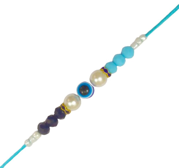 DMS RETAIL Handmade Evil Eye Rakhi Protect From Negative Energy Unisex Evil Eye Rakhi With Beads Handmade Rakhi for Brother Bhabhi Set Of 4 dmsretail