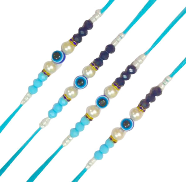 DMS RETAIL Handmade Evil Eye Rakhi Protect From Negative Energy Unisex Evil Eye Rakhi With Beads Handmade Rakhi for Brother Bhabhi Set Of 4 dmsretail