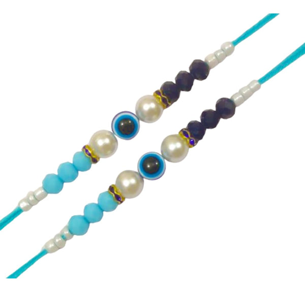 DMS RETAIL Handmade Evil Eye Rakhi Protect From Negative Energy Unisex Evil Eye Rakhi With Beads Handmade Rakhi for Brother Bhabhi Set Of 4 dmsretail