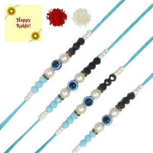 DMS RETAIL Handmade Evil Eye Rakhi Protect From Negative Energy Unisex Evil Eye Rakhi With Beads Handmade Rakhi for Brother Bhabhi Set Of 4 dmsretail