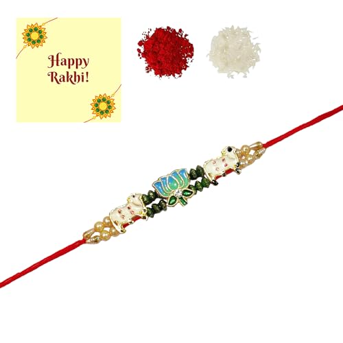 DMS RETAIL Incredible PICHWAI Matel Rakhi (Set of 1 Rakhi) For Brother Rakshabandhan Rakhi For Bhai Brother With Roli Chawal and Greeting Card dmsretail