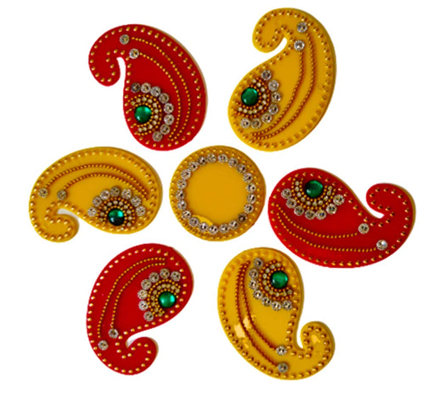 DMS RETAIL Multicolor Acrylic Handcrafted Decorative Rangoli Set for for Floor Decoration for Diwali Puja Functions-Reusable-7 PCS-7 Inch-Keri Shape dmsretail