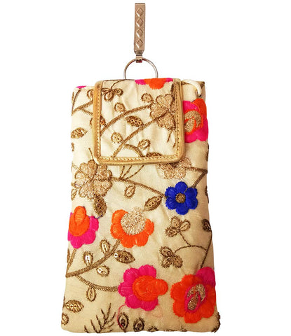 DMS RETAIL Multicolored Floral Ethnic Embroidered Mobile Pouch for Women with Waist Clip and Belt dmsretail