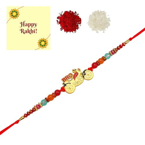 DMS RETAIL Rakhi for Brother Set of 1 Rakhi with Roli Chawal and Rakhi Greeting Card Bike lover bro Rakhi rakhi for raksha bandhan With Greetings Card dmsretail