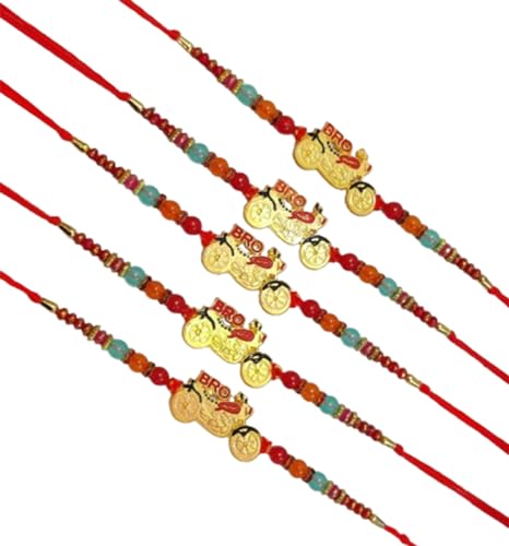 DMS RETAIL Set Of 5 Rakhi For Brother Kids Combo Bro For Rakshabandhan With Greeting Card Roli Chawal dmsretail