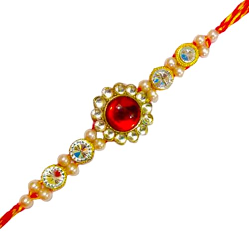 DMS RETAIL Set Of 5 Thread Rakhi for Brother Beautiful Raksha Bandhan Rakhi with Roli Chawal Greeting Card dmsretail