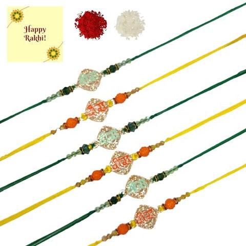 DMS RETAIL Set Of 6 Veera Rakhi Studded Raksha Bandhan Rakhi Elegant Traditional Handmade Moli Rakhi dmsretail