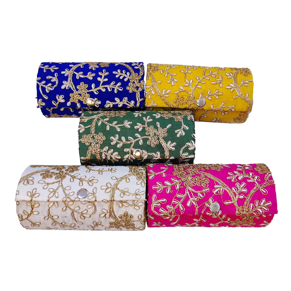DMS RETAIL Silk Embroidered Bangle Organiser For Women|Bangle Box Storage For Women|Return Gift Favor Box-6 Inches (Pack Of 4 Box) dmsretail