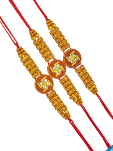 DMS RETAIL Strand Bracelet Rakhi with Roli Chawal for Men(3 Piece Combo) dmsretail