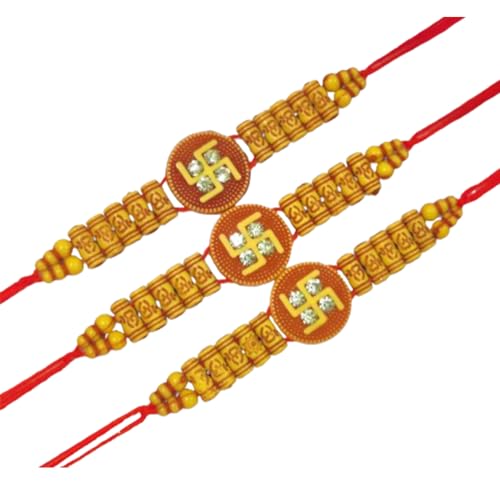 DMS RETAIL Strand Bracelet Rakhi with Roli Chawal for Men(3 Piece Combo) dmsretail