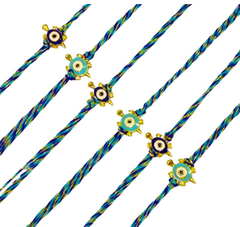 DMS RETAIL "TORTOISE with Blue MOTI Combination Rakhi For Brother with Roli-Chawal & Greeting Card.. (Designer Rakhi for Special Rakshabandhan Festival Set Of 6 Rakhi dmsretail