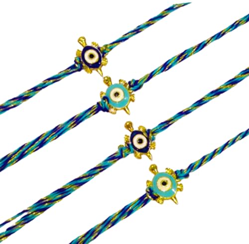 DMS RETAIL Tortoise Blue Evil Eye Beads Rakhi for Brother, Bhaiya, Bhabhi, Bhai Designer Thread Rakhi Semi Precious Stone Rakhi Bracelet Crystal Stone Rakhi for Women Set Of 4 Rakhi dmsretail