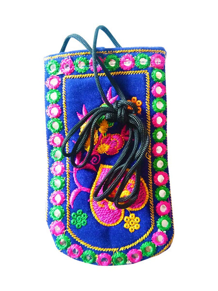 DMS RETAIL Traditional Mobile Pouch for Women with Waist Clip and Belt Embroidered Mobile Pouch Blue dmsretail