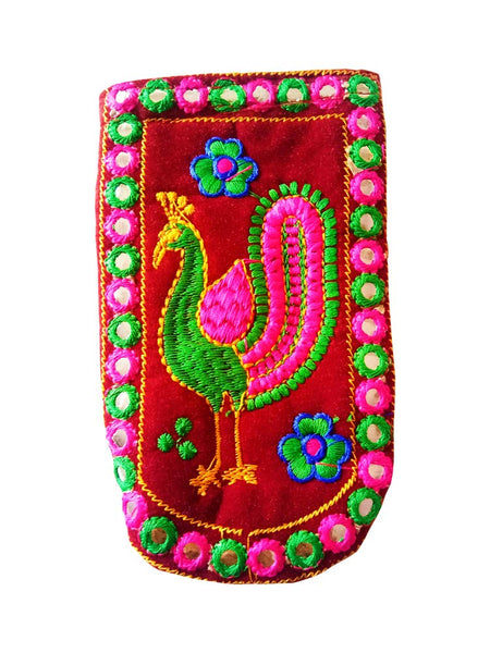 DMS RETAIL Traditional Mobile Pouch for Women with Waist Clip and Belt Embroidered Mobile Pouch Maroon dmsretail