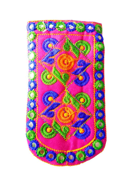 DMS RETAIL Traditional Mobile Pouch for Women with Waist Clip and Belt Embroidered Mobile Pouch Pink dmsretail