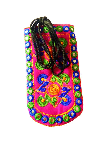 DMS RETAIL Traditional Mobile Pouch for Women with Waist Clip and Belt Embroidered Mobile Pouch Pink dmsretail