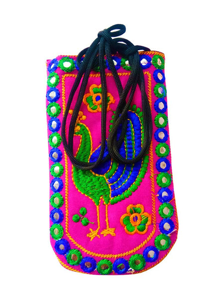 DMS RETAIL Traditional Mobile Pouch for Women with Waist Clip and Belt Embroidered Mobile Pouch Purple dmsretail