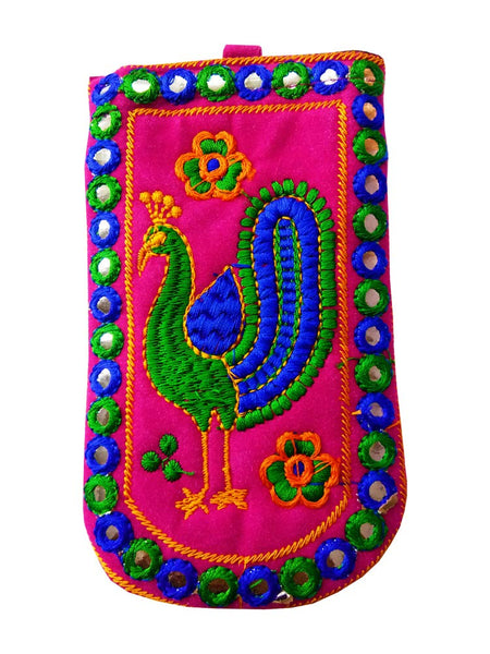 DMS RETAIL Traditional Mobile Pouch for Women with Waist Clip and Belt Embroidered Mobile Pouch Purple dmsretail