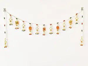 DMS RETAIL Traditional White Moti Zula Pearl Beads Swastik Toran for Main Door Latest Home Decoration Hanging Handmade|Door Hangings dmsretail