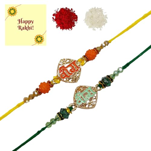 DMS RETAIL Veera Traditional Rakhi for Brother Veera Rakhi For Brother Moli Thread With Roli Chawal And Rakhi Card Set Of 2 Rakhi dmsretail