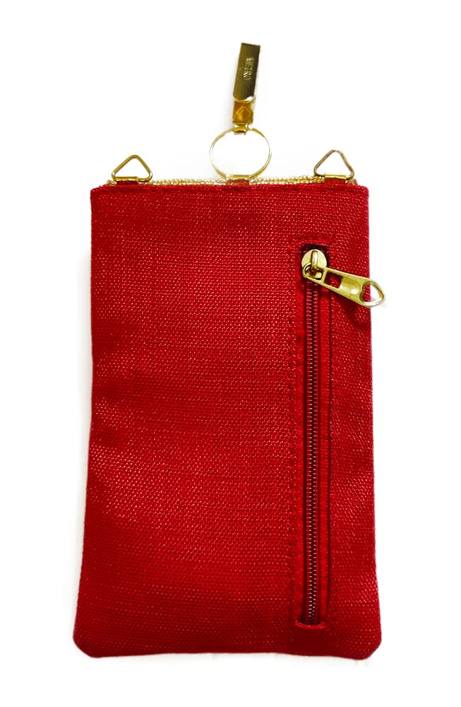 DMS RETAIL Women s Pearl Clutch Silk Saree Clutch Mobile Pouch Waist Clip Ladies Purse Gift Designer Pearl Beads Studded Jute Mobile Pouch RED