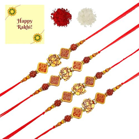 Ganesh Rakhi for Men Lovely Brother With Rakhi For Brother With Roli Chawal Set Of 4 dmsretail