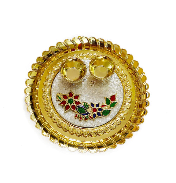 Handcrafted Acrylic Pooja Thali with Kumkum Holder Decorative Rakhi Thali Engagement Thali Rakshabandhan Thali Tilak Thali dmsretail