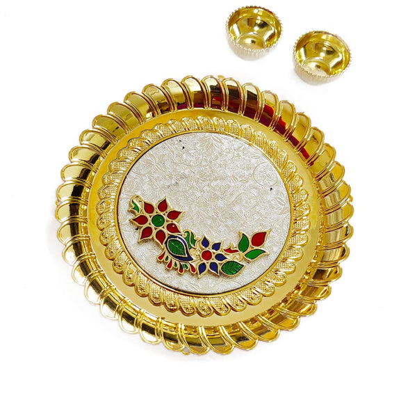 Handcrafted Acrylic Pooja Thali with Kumkum Holder Decorative Rakhi Thali Engagement Thali Rakshabandhan Thali Tilak Thali dmsretail