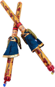 Handmade Raja Rani Couple Dandiya Sticks for Garba Wooden Puppet Dandiya 14 Inches Large Size (Pack of 1 Pair) dmsretail