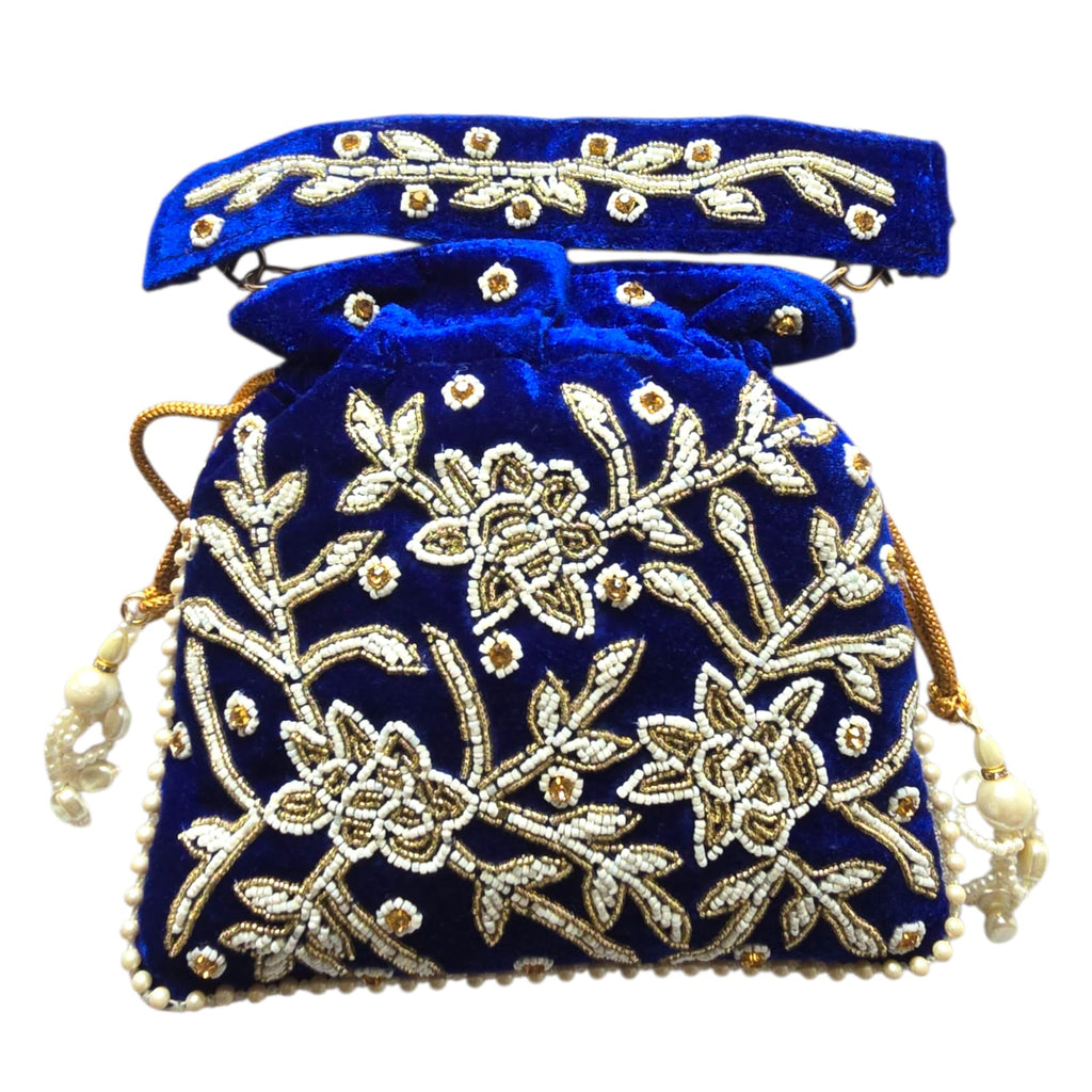 Dms Retail Women S Velvet Embroidered Belt Potli Bag With Pearl