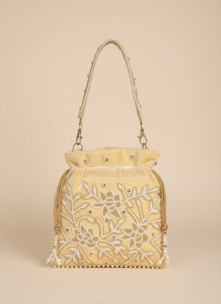 Dms Retail Women S Velvet Embroidered Belt Potli Bag With Pearl