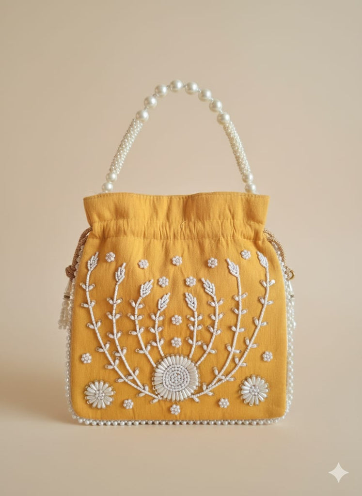 Women Pearl Embroidered Potli Bag with Beaded Handle — DMS Retail