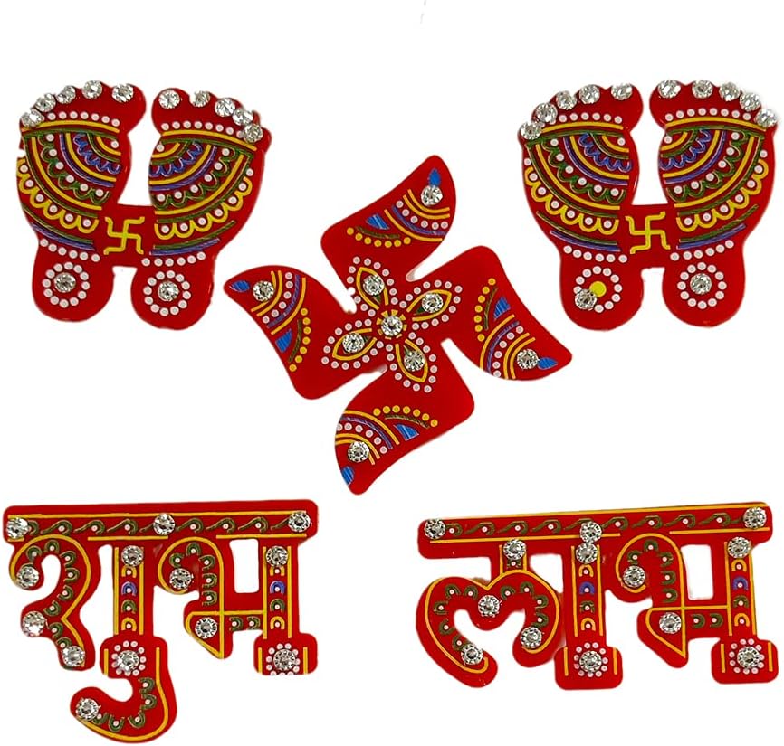 Kundan Studded Acrylic Badhni Printed Shubh Labh Laxmi Feet Swastik