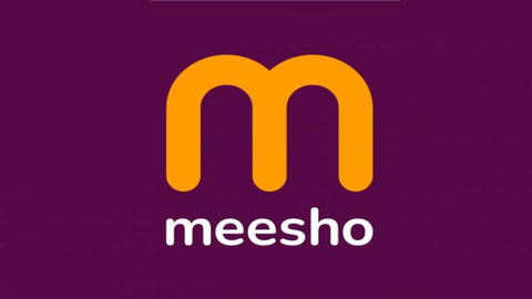 Meesho logo with a large orange 'm' on a purple background