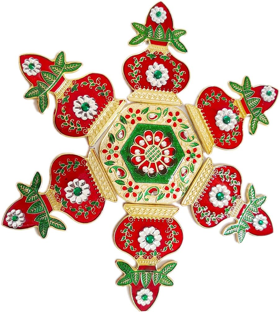 Metal Kalash Rangoli for Floor Decoration Diwali Decoration Items for Home Reusable Rangoli for Table Decoration- 7 PCS dmsretail