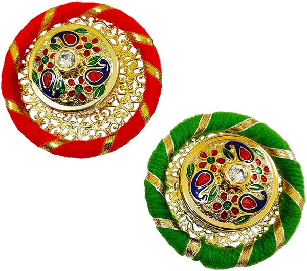 Metal Kankavati Box|Round Haldi Kumkum Box |Rakhi Thali Pack of 2 dmsretail