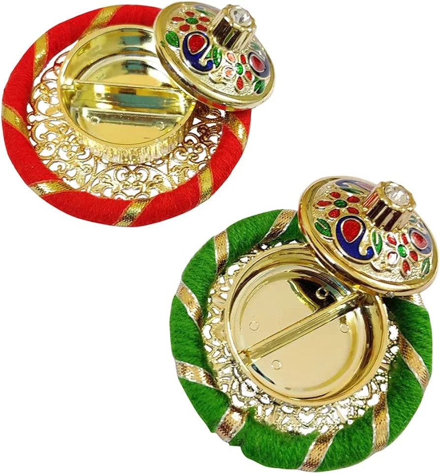 Metal Kankavati Box|Round Haldi Kumkum Box |Rakhi Thali Pack of 2 dmsretail