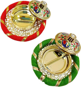 Metal Kankavati Box|Round Haldi Kumkum Box |Rakhi Thali Pack of 2 dmsretail