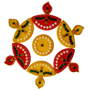 Multicolor Acrylic Handcrafted Decorative Rangoli Set for for Floor Decoration for Diwali Puja Functions-Reusable-7 PCS-7 Inch-Diya Sgape dmsretail