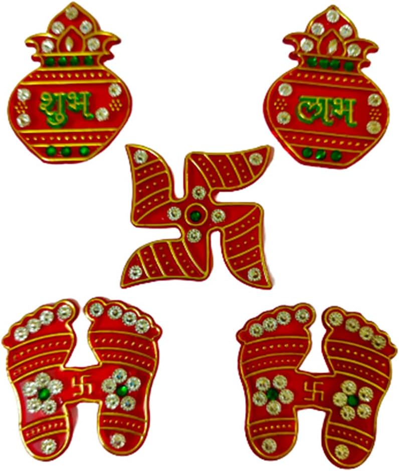 Multicolor Acrylic Kalash Shubh Labh Laxmi Paduka Sticker for Door