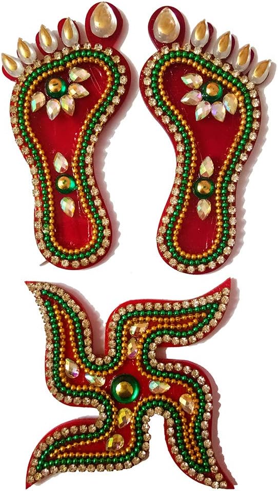 Multicolor Diamond Studded Combo of Acrylic Laxmi Feet Swastik