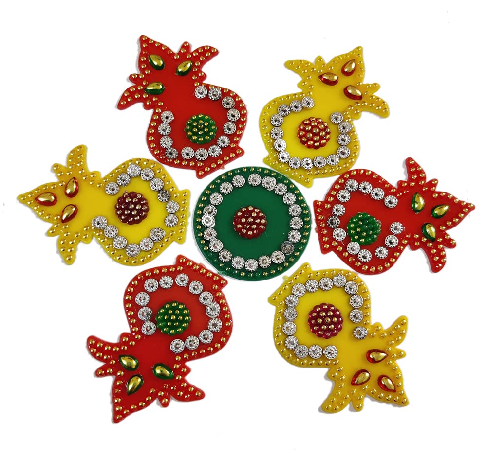 Multicolor Handcrafted Kalash Rangoli Set for Floor Decoration Table Decorations- Diwali Decoration Items for Home Reusable Rangoli- 7 PCS dmsretail