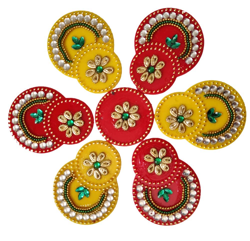 Multicolor Handcrafted Kundan Studded Acrylic Round Rangoli for Floor