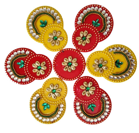 Multicolor Handcrafted Kundan Studded Acrylic Round Rangoli for Floor Decoration Diwali Decoration Items for Home Reusable Rangoli- 7 PCS dmsretail