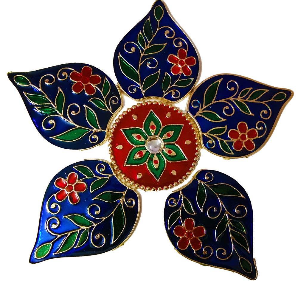 Multicolor Handcrafted Metal Pan Shape Rangoli Sticker for Floor